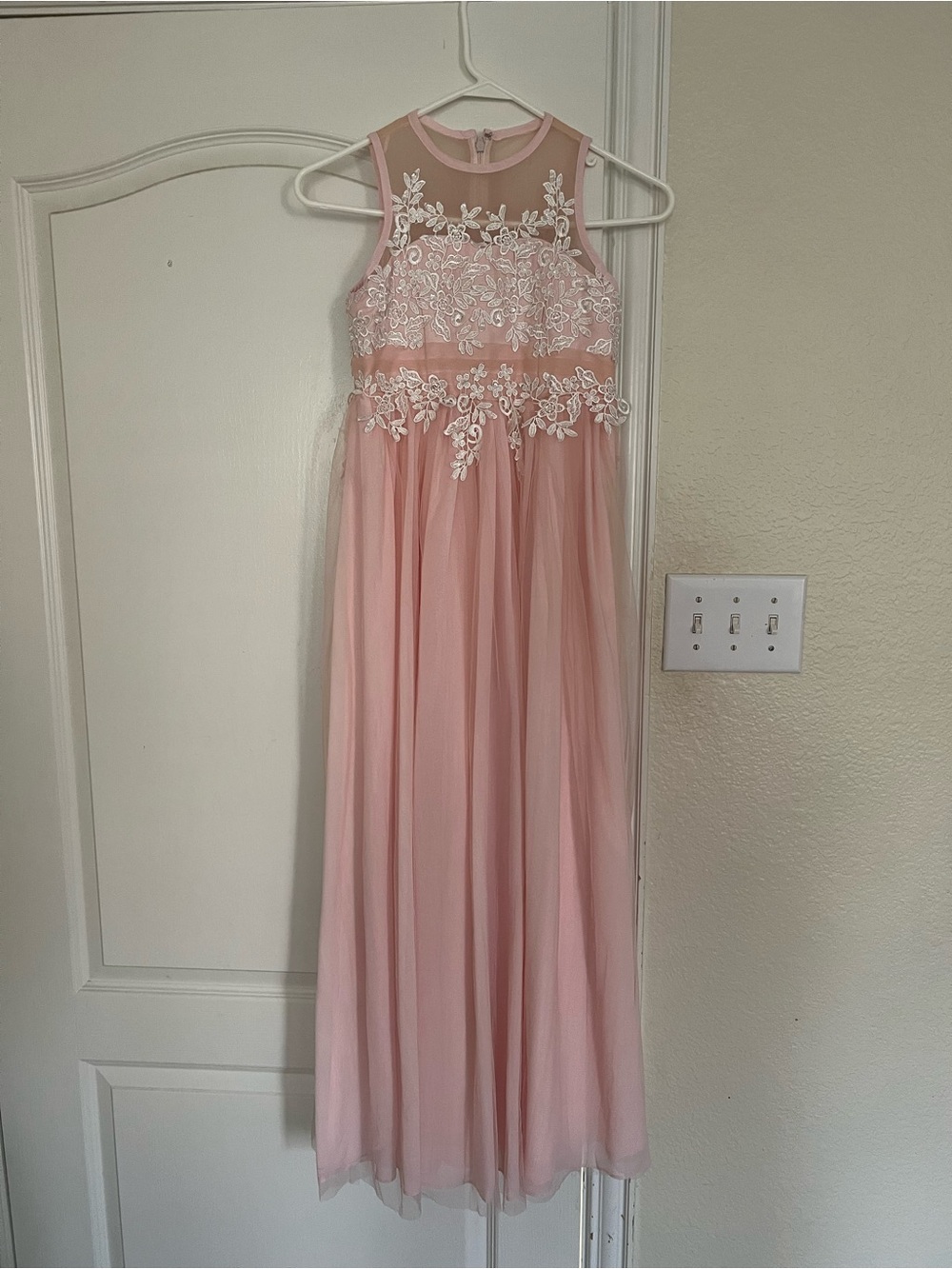 Macy’s Girls Size 14 Blush Pink Lace Formal Dress | Pre-Owned